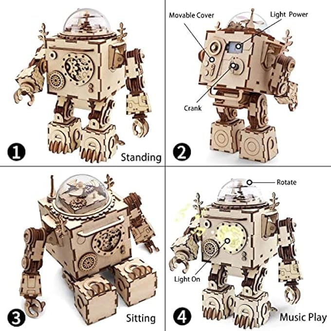 ORPHEUS ROBOT 3D PUZZLE MUSIC BOX WOODEN CRAFT KIT ROBOT MACHINARIUM LASER CUT CRAFT TOY WITH LIGHT - Image 2